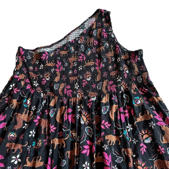 Torrid Midi Challis One-Shoulder Dress Leopard Floral Print Stretch Size 5X - Picture 3 of 11